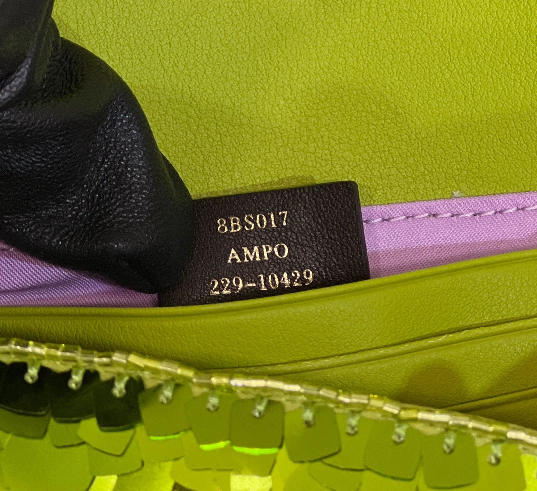 FENDI BAGUETTE MINI 19 IN LIMERICK GREEN SEQUINS GOLD HARDWARE