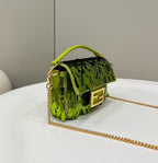 FENDI BAGUETTE MINI 19 IN LIMERICK GREEN SEQUINS GOLD HARDWARE
