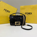 FENDI BAGUETTE MINI 19 IN BLACK SEQUINS GOLD HARDWARE