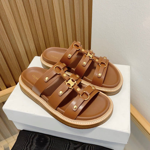 Celine tippi slide sandal brown calfskin