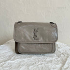 Saint Laurent YSL Niki Medium Bag 28cm Grey Crinkled Vintage Leather