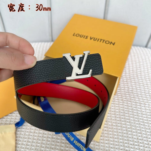 Louis Vuitton 30 MM BELTS IN BLACK AND CHERRY RED CALFSKIN SILVER HARDWARE