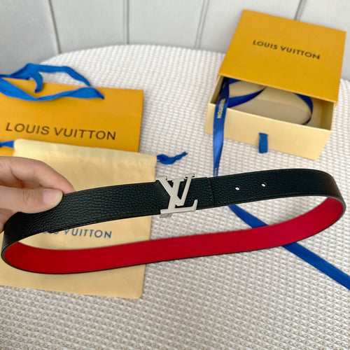 Louis Vuitton Initiales 30mm Reversible Belt Silver Buckle Red Black Leather