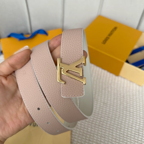 Louis Vuitton Initiales 30mm Reversible Belt Gold Buckle Pink White Leather
