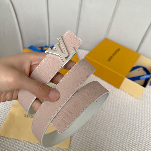 Louis Vuitton Initiales 30mm Reversible Belt Silver Buckle Pink White Leather