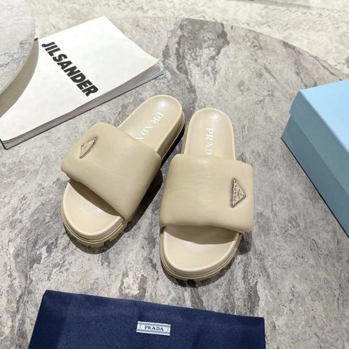 PRADA SHEARLING SLIDES BEIGE LAMBSKIN