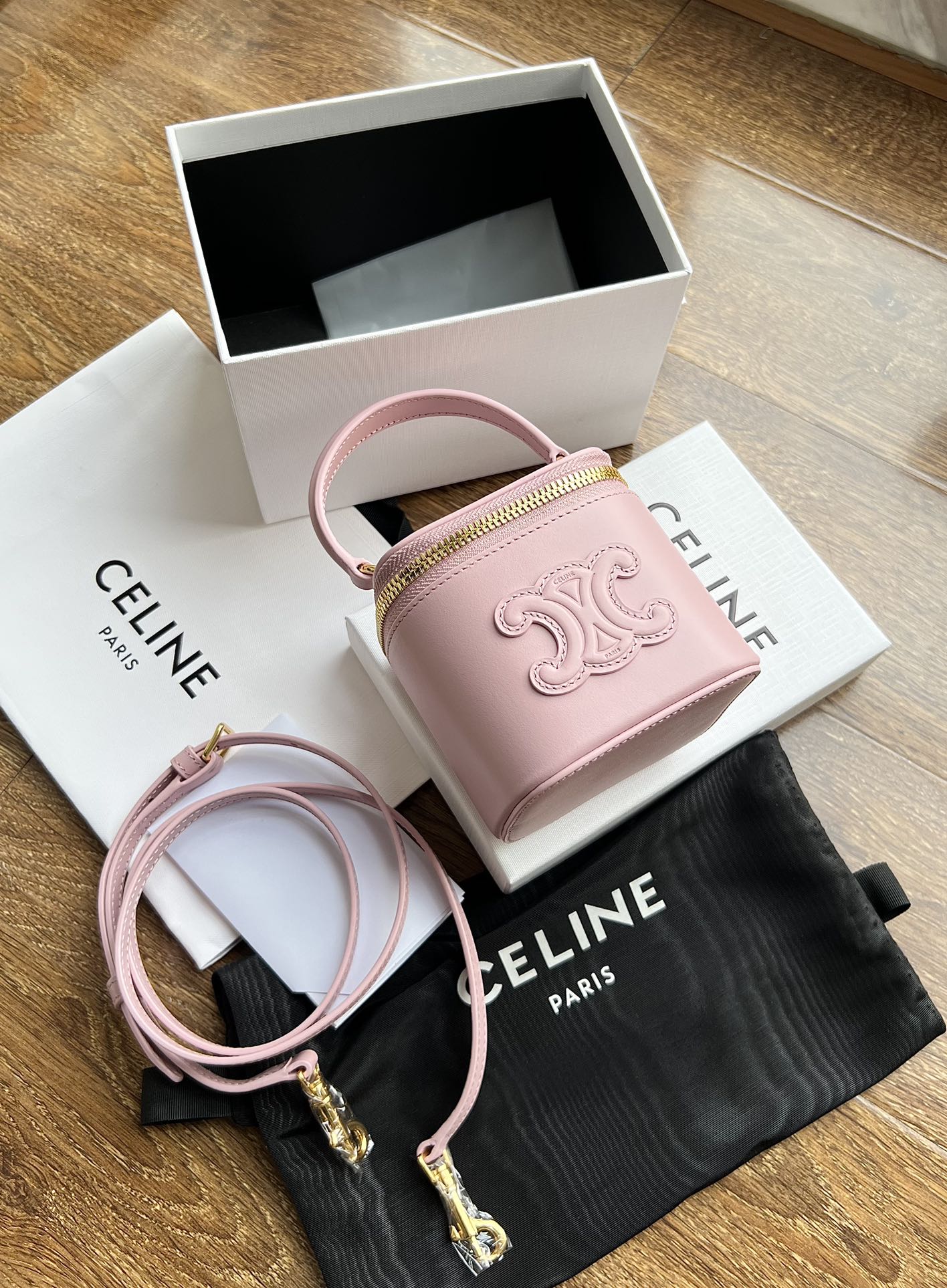 Celine COSMETIC CASE 9 SMOOTH CALFSKIN PINK PASTEL BAG