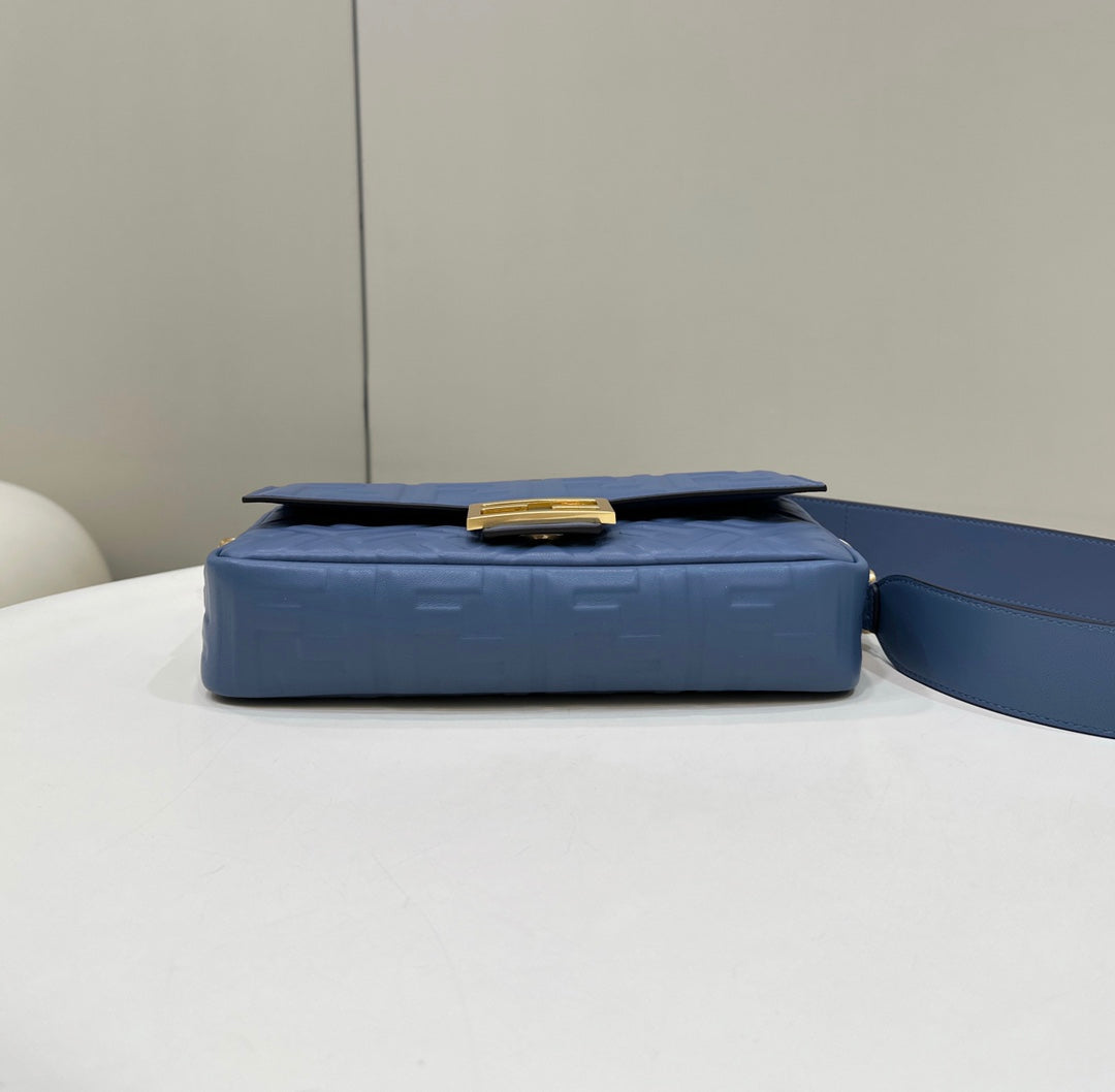 FENDI Baguette 27cm Blue Lambskin Gold Hardware