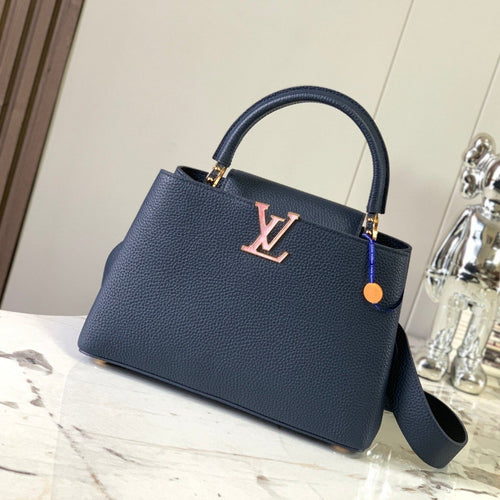 Louis Vuitton capucines mm 31.5 midnight blue taurillon leather gold hardware