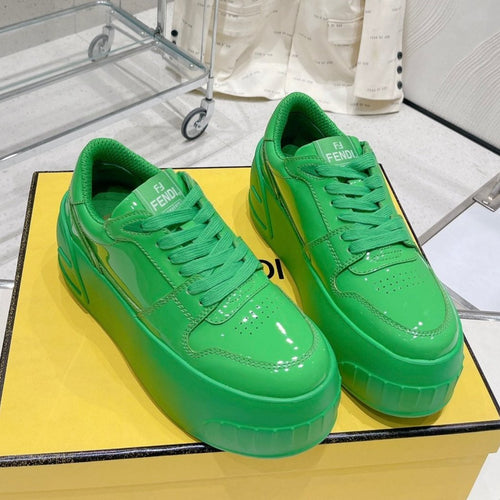 FENDI FENDI LOW-TOP TRAINER IN LAWN GREEN CALFSKIN