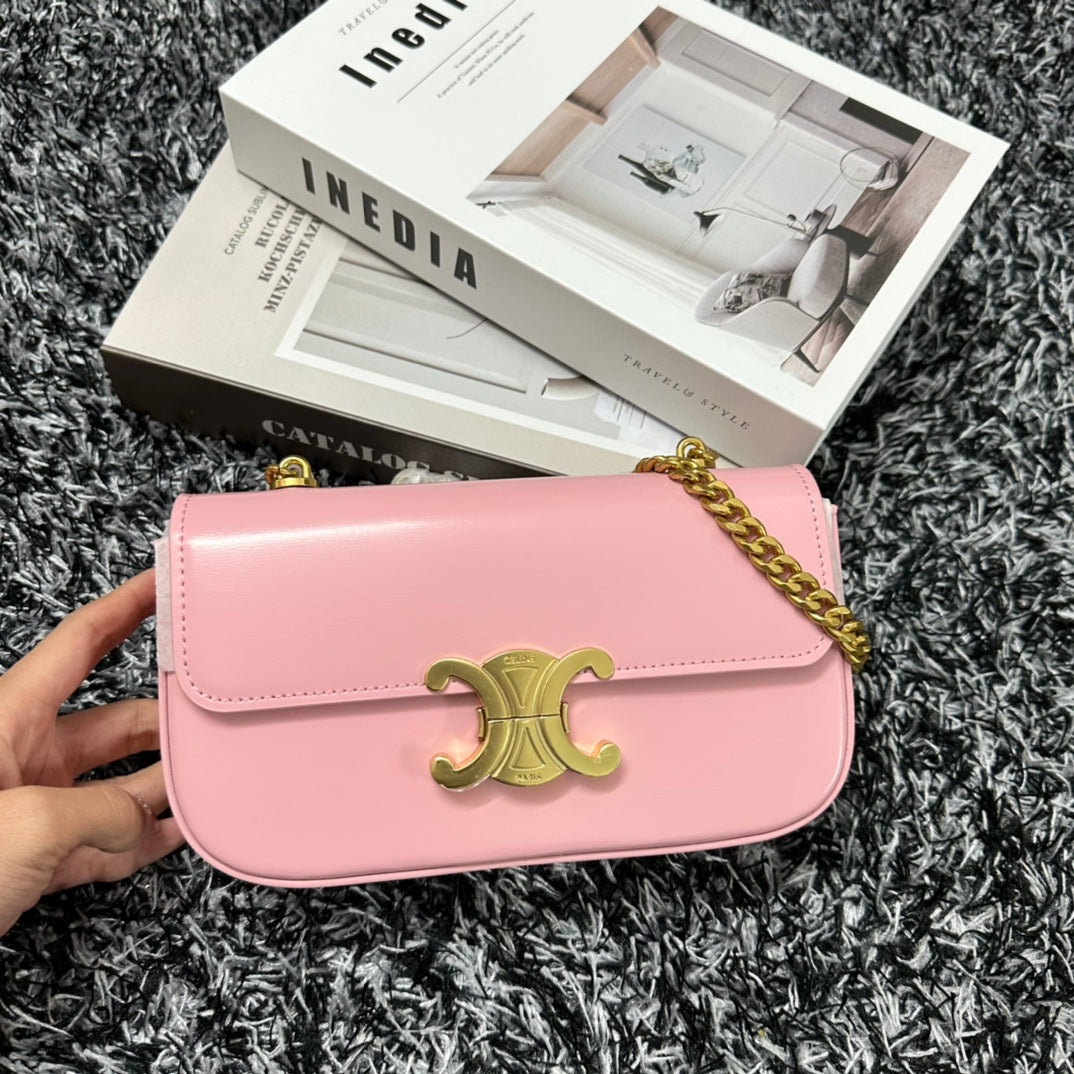 Celine TRIPHOME 20 PINK PASTEL COWHIDE LEATHER CHAIN STRAP BAG