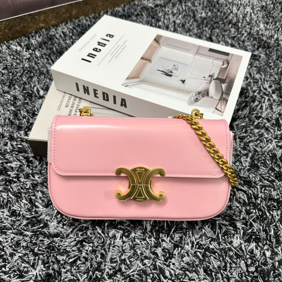 Celine TRIPHOME 20 PINK PASTEL COWHIDE LEATHER CHAIN STRAP BAG