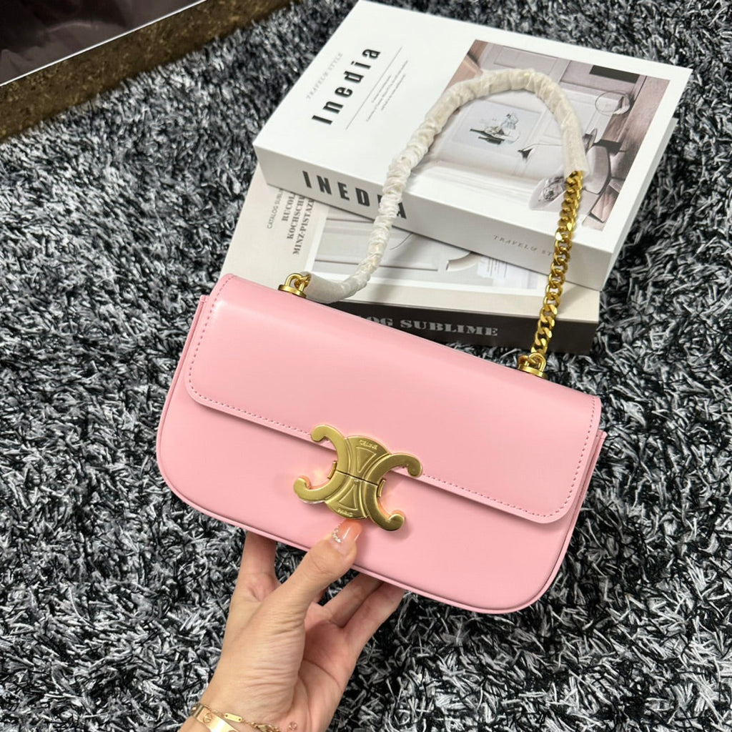 Celine TRIPHOME 20 PINK PASTEL COWHIDE LEATHER CHAIN STRAP BAG