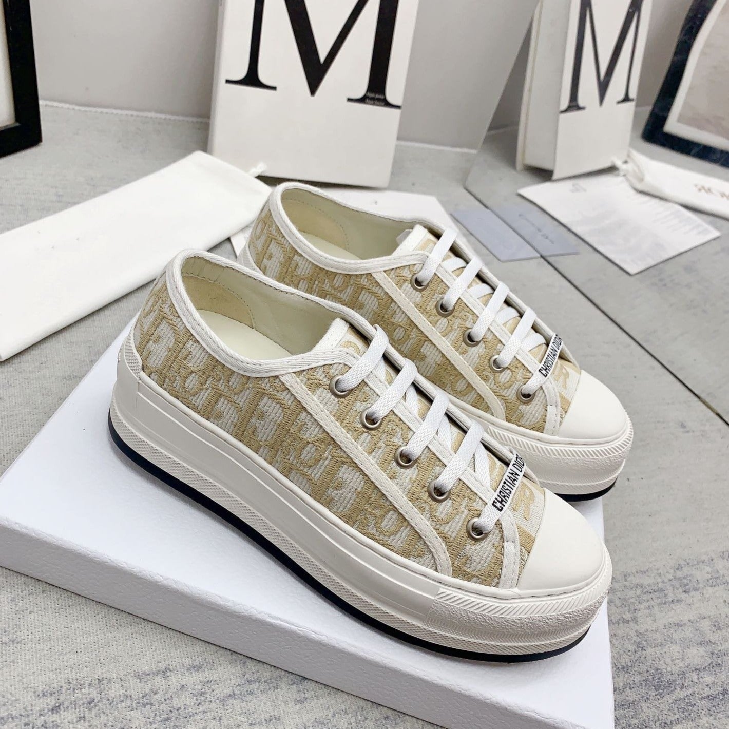 DIOR walkn 45 gold white oblique embroidery canvas