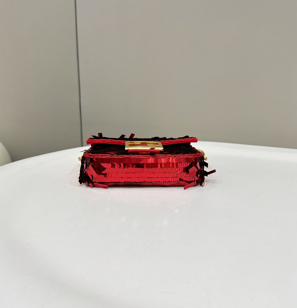 FENDI BAGUETTE MINI 19 IN RED SEQUINS GOLD HARDWARE