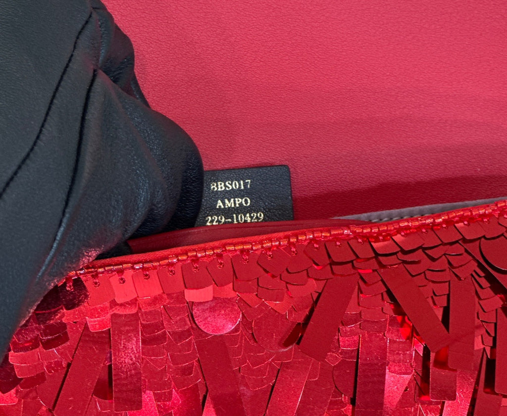FENDI BAGUETTE MINI 19 IN RED SEQUINS GOLD HARDWARE