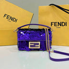 FENDI BAGUETTE MINI 19 IN GRAPE JELLY SEQUINS GOLD HARDWARE