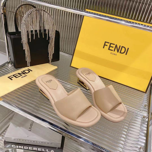 FENDI FENDI BAGUETTE SLIDES WOMEN IN BEIGE CALFSKIN