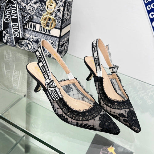 DIOR slingback pump 65 transparent mesh embroidered black flower moitf