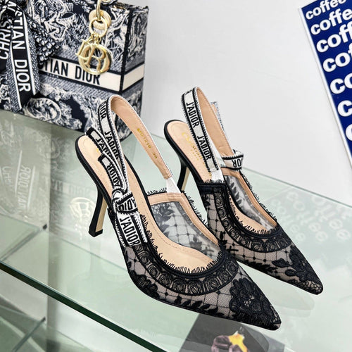 DIOR slingback pump 95 transparent mesh embroidered black flower moitf