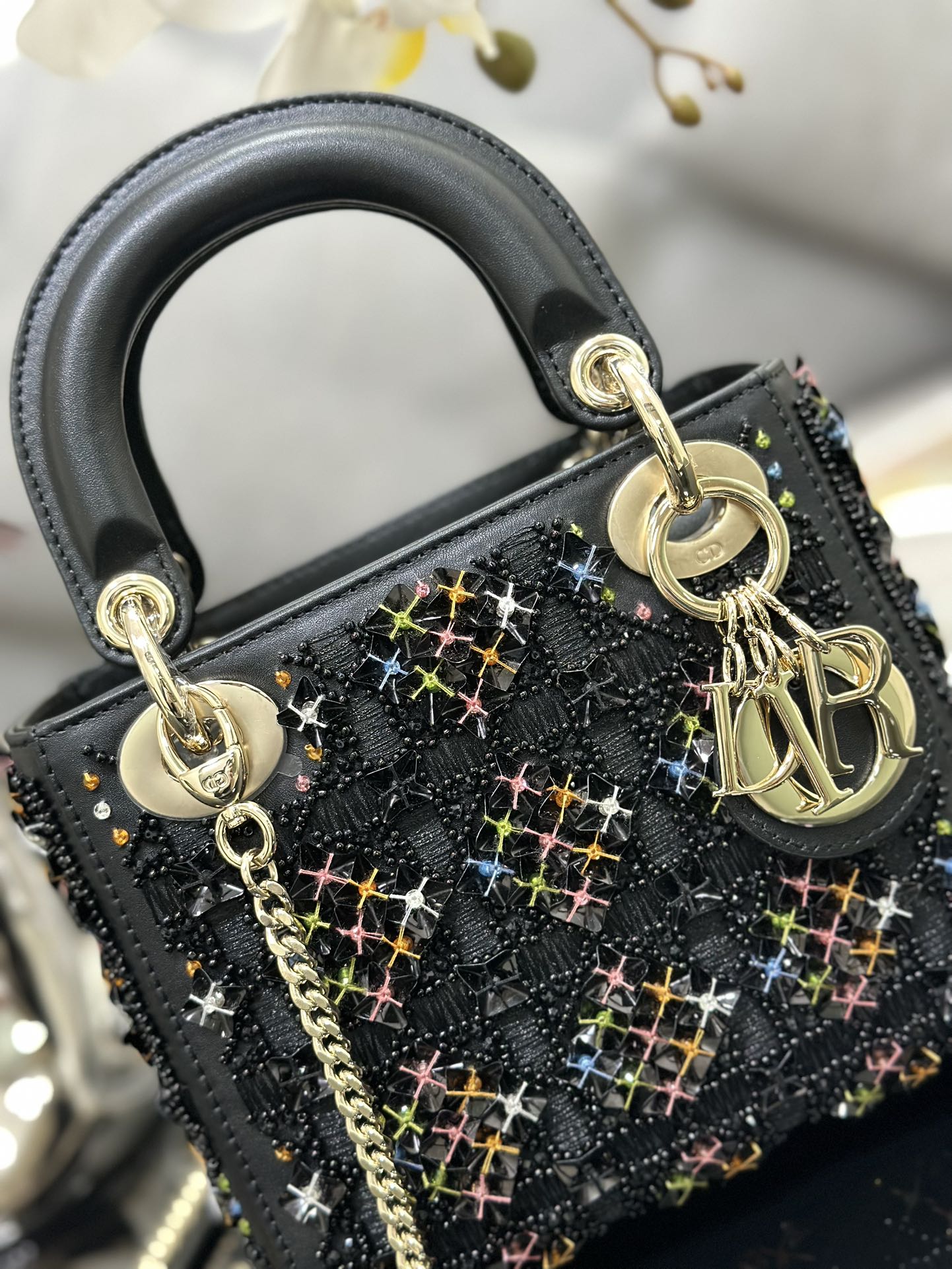 DIOR Mini Lady 17 Black Lambskin Black Beads