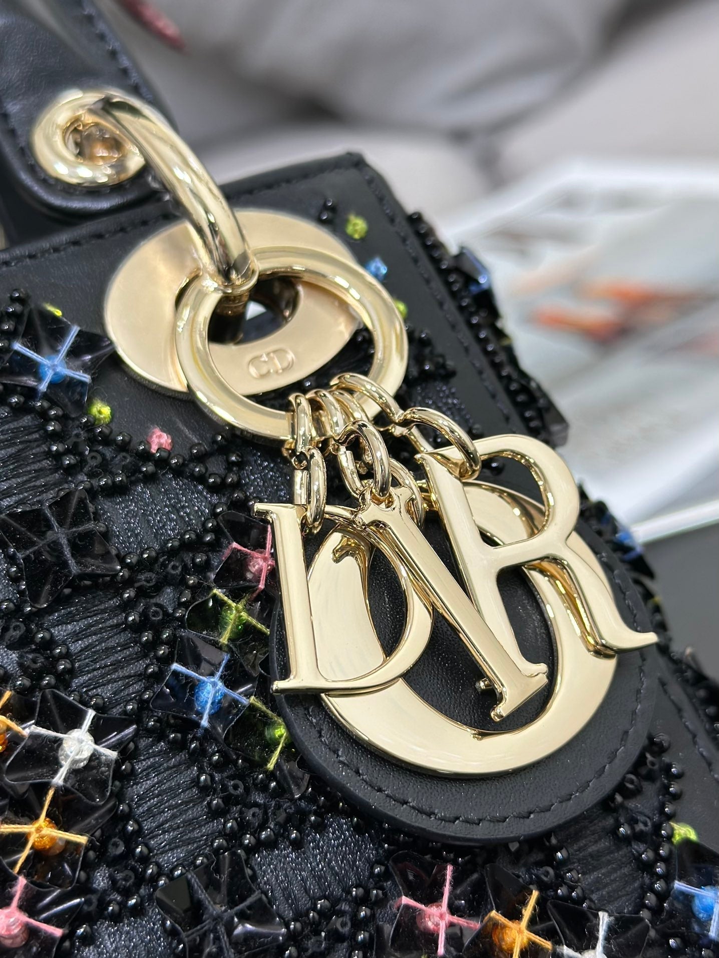 DIOR Mini Lady 17 Black Lambskin Black Beads