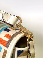 FENDI Fend Baguette White and Multicolour Canvas Bag 27 with FF Embroidery Ghw