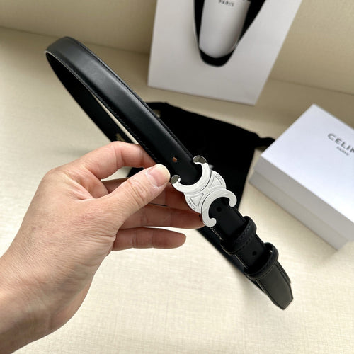 Celine Medium Triomphe Belt 25mm Black Calfskin Shw
