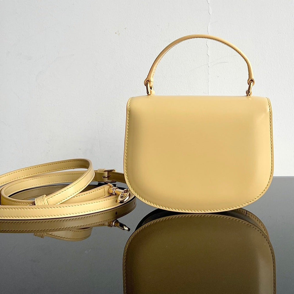 Celine TRIOMPHE SHINY CALFSKIN HANDBAG 18 YELLOW PASTEL