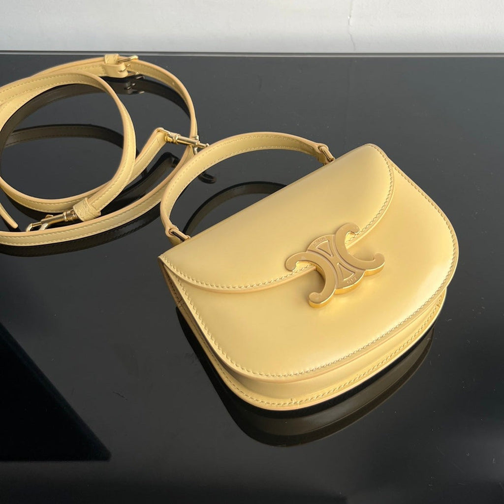 Celine TRIOMPHE SHINY CALFSKIN HANDBAG 18 YELLOW PASTEL
