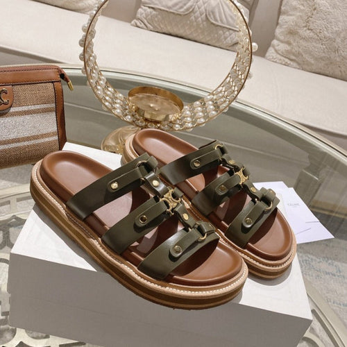 Celine slides tippi dark olive calfskin