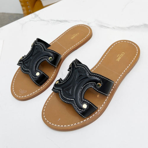 Celine TRIOMPHE SLIDE IN BLACK CALFSKIN