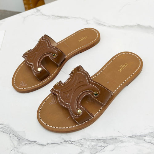 Celine TRIOMPHE SLIDE IN BRONZE BROWN CALFSKIN
