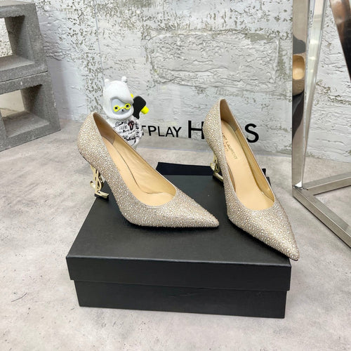 Saint Laurent SL OPYUM BASIC HIGH HEEL GOLD CRYSTAL SATIN