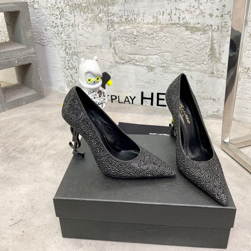 Saint Laurent SL OPYUM BASIC HIGH HEEL BLACK CRYSTAL SATIN