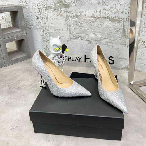 Saint Laurent SL OPYUM BASIC HIGH HEEL SILVER CRYSTAL SATIN