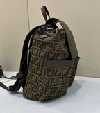 FENDI FENDI STRIKE 41 MEDIUM FF MOCHA BROWN JACQUARD FABRIC BACKPACK