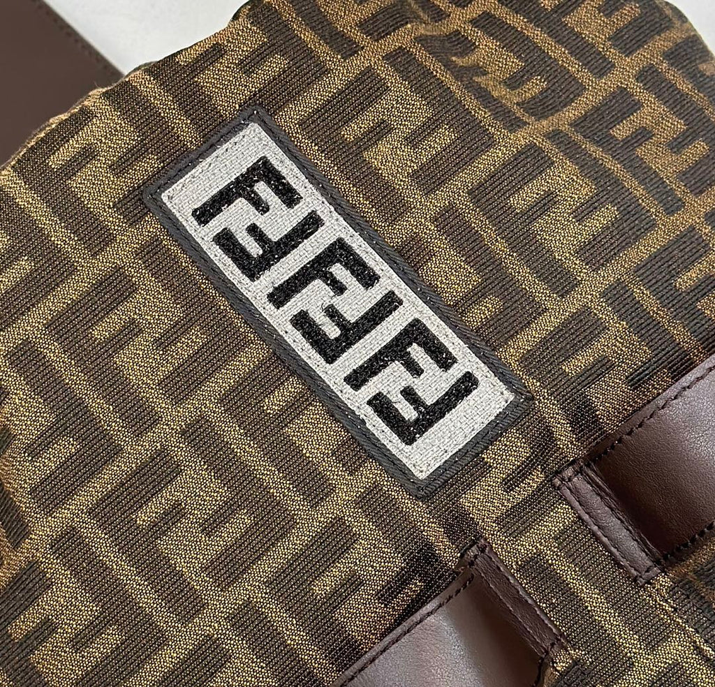 FENDI FENDI STRIKE 41 MEDIUM FF MOCHA BROWN JACQUARD FABRIC BACKPACK