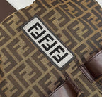 FENDI FENDI STRIKE 41 MEDIUM FF MOCHA BROWN JACQUARD FABRIC BACKPACK