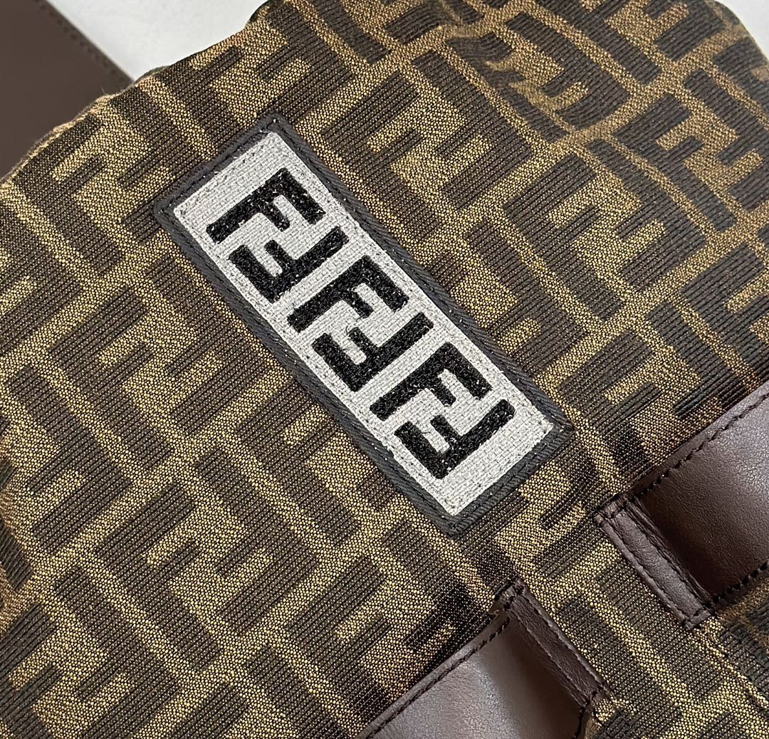 FENDI FENDI STRIKE 41 MEDIUM FF MOCHA BROWN JACQUARD FABRIC BACKPACK