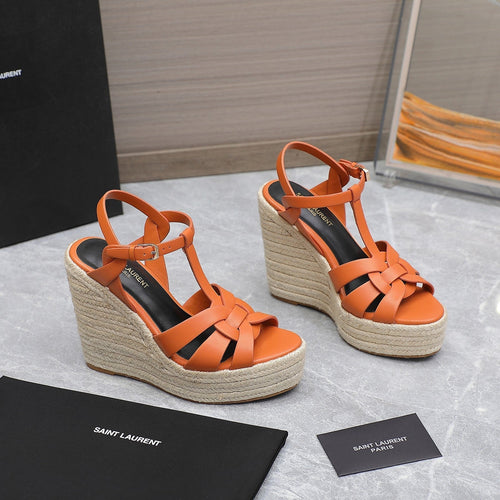 Saint Laurent SL TRIBUTE WEDGE SANDALS ORANGE CALFSKIN