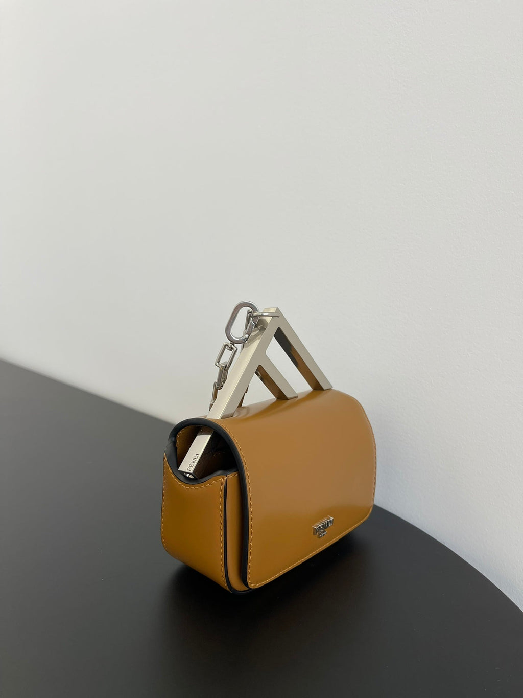 FENDI FENDI MINI FIRST SIGHT 13 BAG IN COPPER BROWN CALFSKIN WITH SILVER HARDWARE