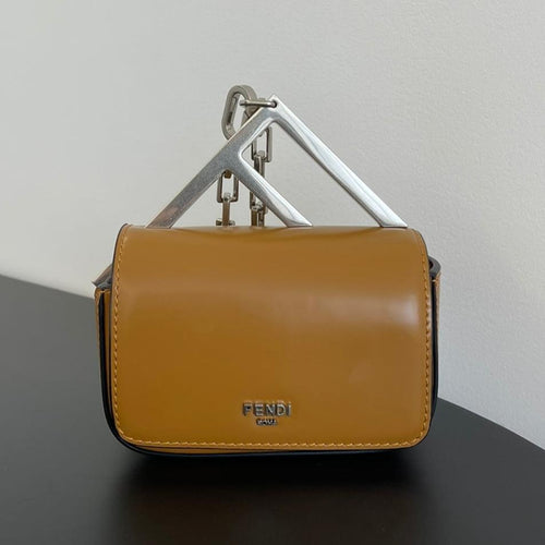 FENDI FENDI MINI FIRST SIGHT 13 BAG IN COPPER BROWN CALFSKIN WITH SILVER HARDWARE