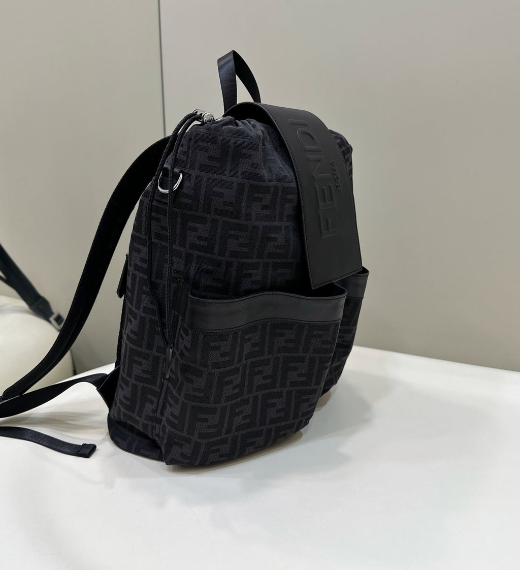 FENDI FENDI STRIKE 41 MEDIUM FF BLACK JACQUARD FABRIC BACKPACK