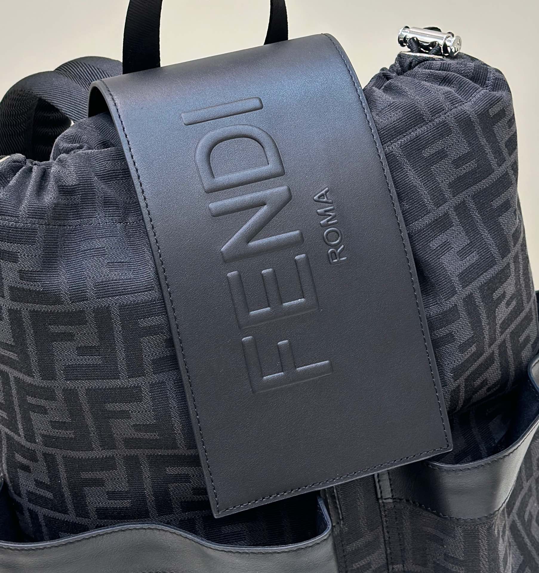 FENDI FENDI STRIKE 41 MEDIUM FF BLACK JACQUARD FABRIC BACKPACK