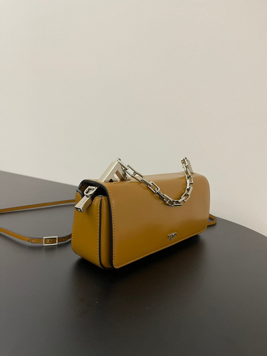 FENDI FENDI MINI FIRST SIGHT 23 BAG IN COPPER BROWN CALFSKIN WITH SILVER HARDWARE