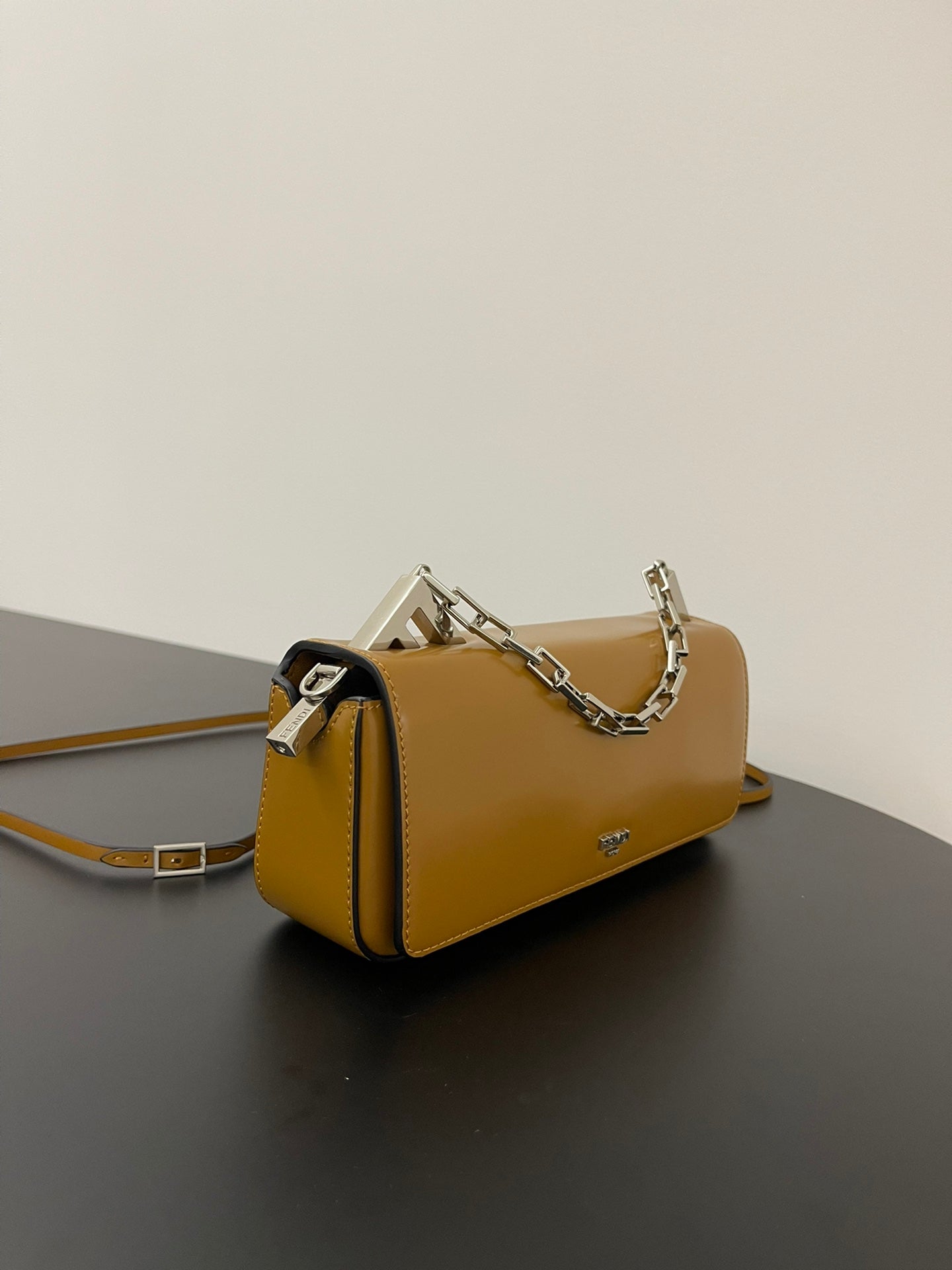 FENDI FENDI MINI FIRST SIGHT 23 BAG IN COPPER BROWN CALFSKIN WITH SILVER HARDWARE