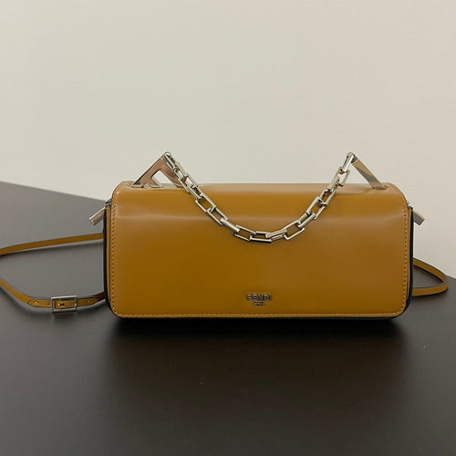 FENDI FENDI MINI FIRST SIGHT 23 BAG IN COPPER BROWN CALFSKIN WITH SILVER HARDWARE
