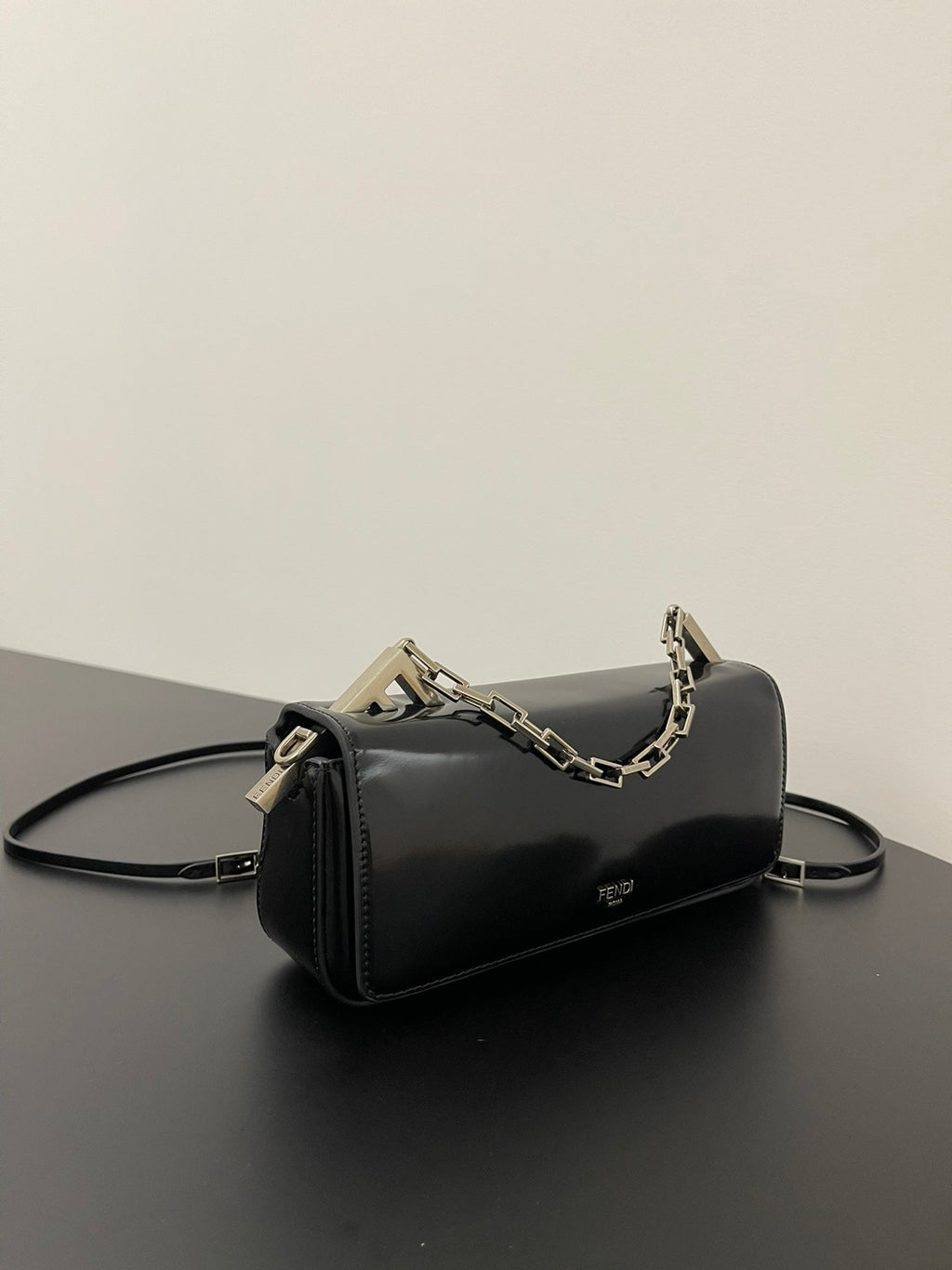 FENDI FENDI MINI FIRST SIGHT 23 BAG IN BLACK CALFSKIN WITH SILVER HARDWARE