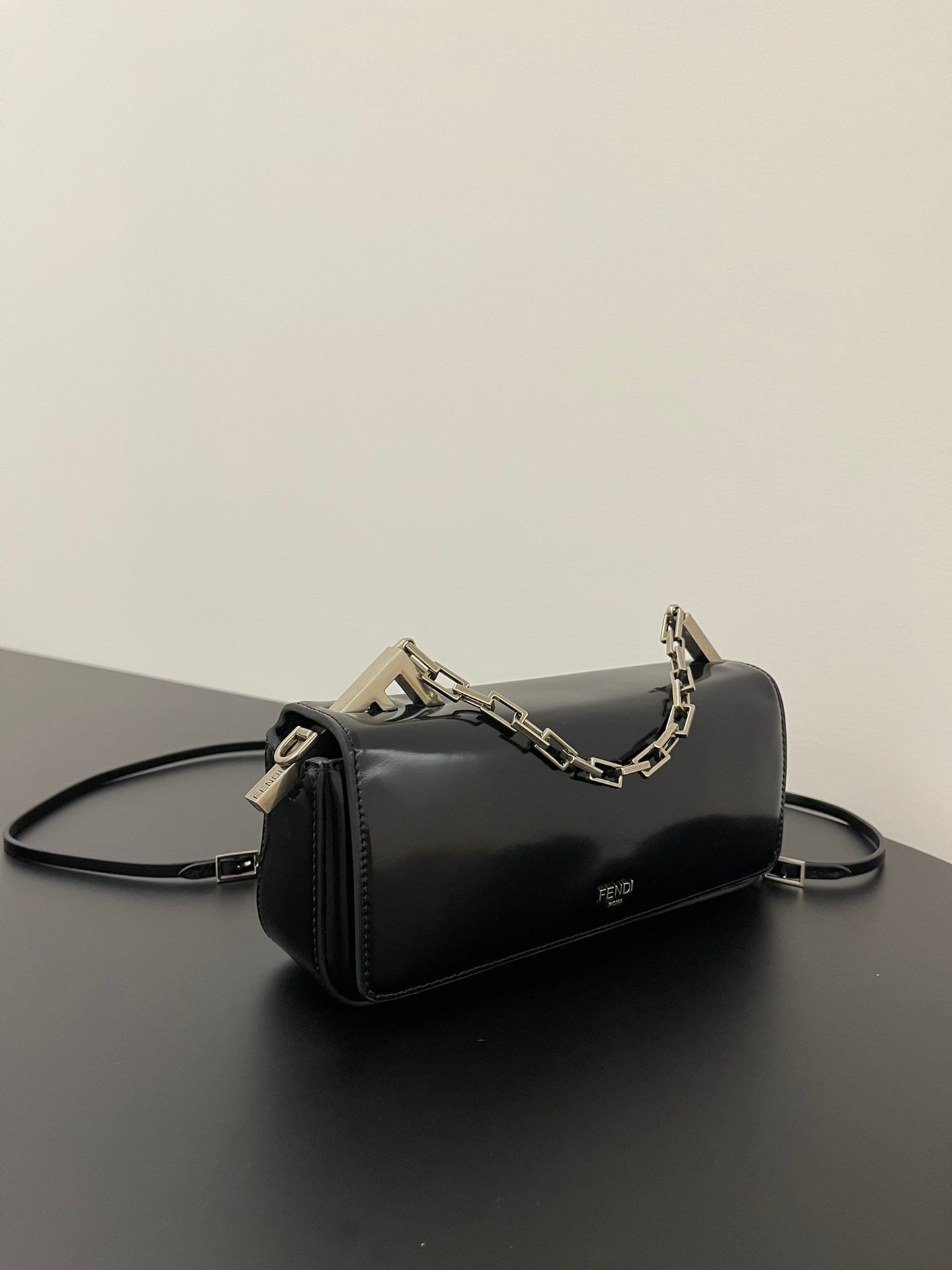 FENDI FENDI MINI FIRST SIGHT 23 BAG IN BLACK CALFSKIN WITH SILVER HARDWARE